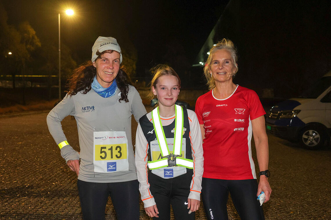 De tre beste kvinner på 5 km, denne gangen uten at Grethe Jørgensen står i midten, det gjør nemlig Aurora Veen Torkildsen. Mirjam Mjelde (til høyre) tok tredjeplassen.