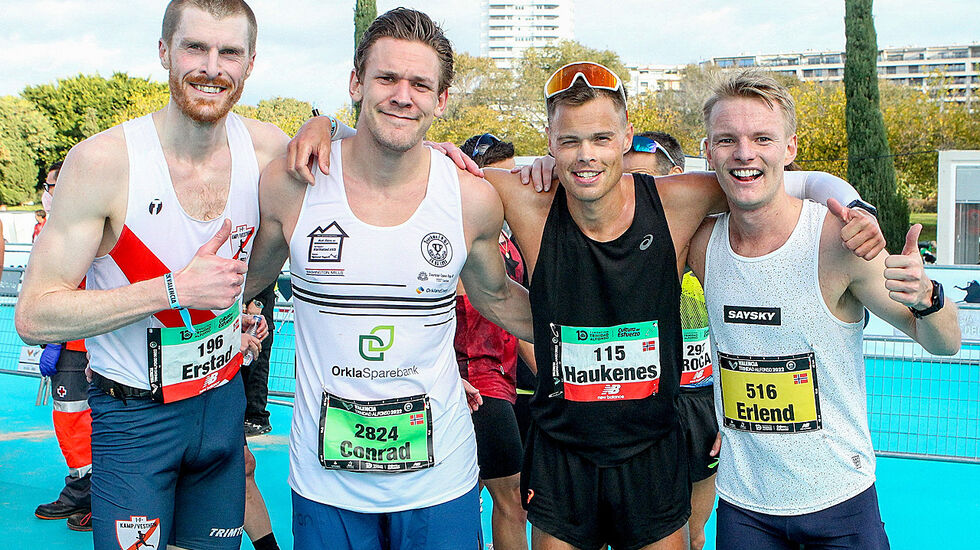 Fire av de nest beste norske løperne etter Zerei Mezngi: Magnus Erstad, Sebastian Conrad Håkansson, Håvard Haukenes og Erlend Berger. (Foto: Kjell Vigestad)