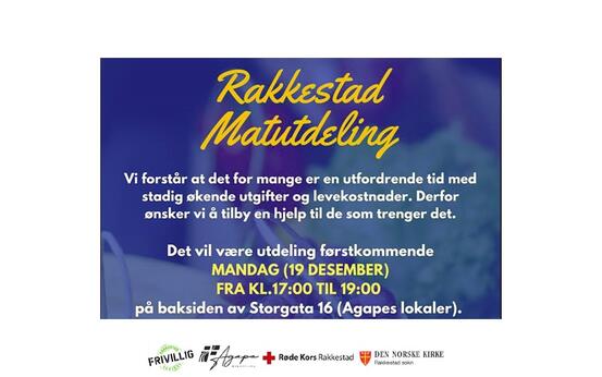 Matutlevering i Rakkestad mandag 19.desember-22 og 9.januar-23