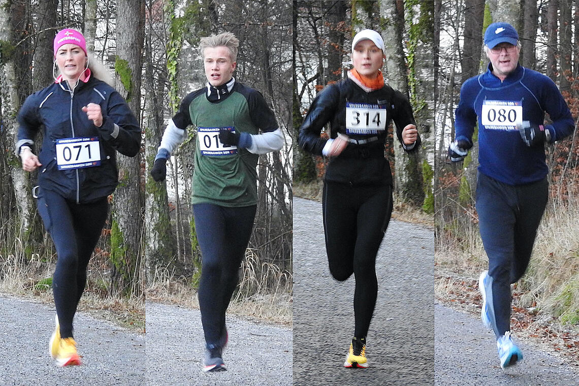 Malene Aanensen, Simon Håkonson, Emma Nesheim og Kjetil Daasvatn var noen av dem som deltok i 3. juledagsløp i Mandal. (Alle foto: arrangøren)