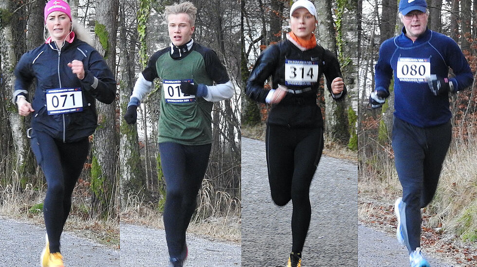 Malene Aanensen, Simon Håkonson, Emma Nesheim og Kjetil Daasvatn var noen av dem som deltok i 3. juledagsløp i Mandal. (Alle foto: arrangøren)