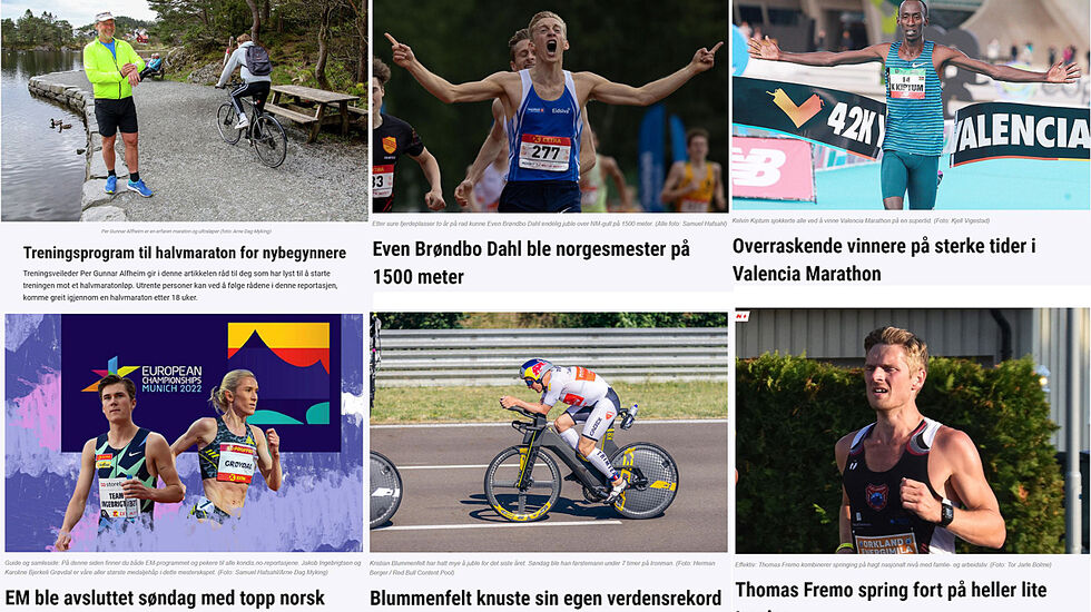 Treningstips, toppidrettsaker innen både løping og triatlon, samt tester av sko var de mest populære saken på kondis.no i fjor. (Fotomontasje: Arne Dag Myking)