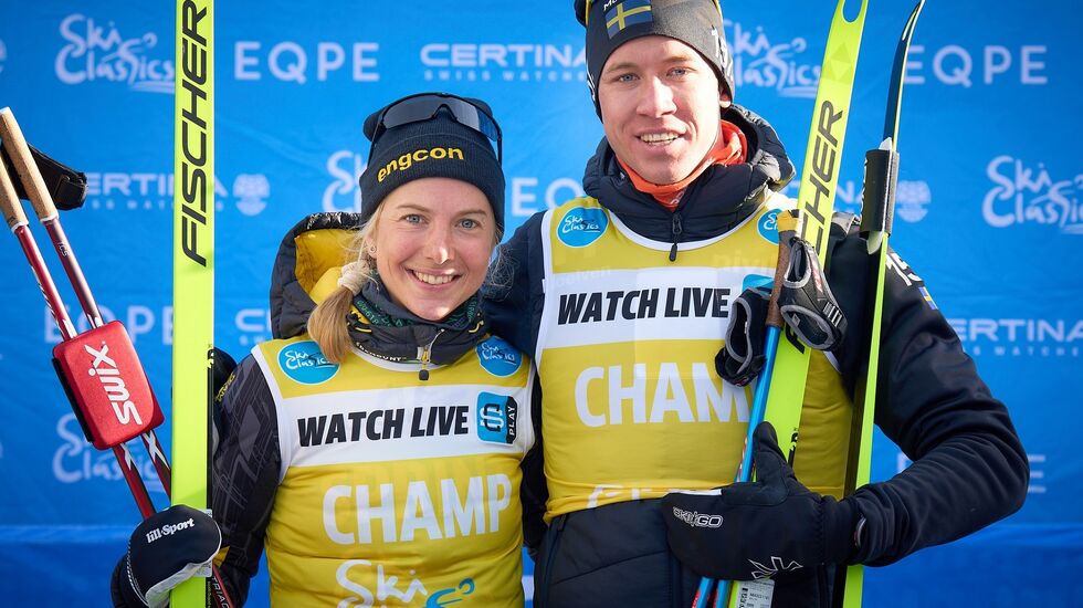 Ida Dahl og Emil Persson har vært kledd i gult så langt i Ski Classics-sesongen. (Foto: Vanzetta/Nordic Focus)