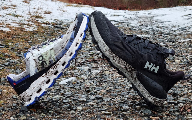 On Cloudvista og Helly Hansen Hawk Stapro TR. To terrengsko med temmelig ulike egenskaper. (Alle foto: Bjørn Johannessen)