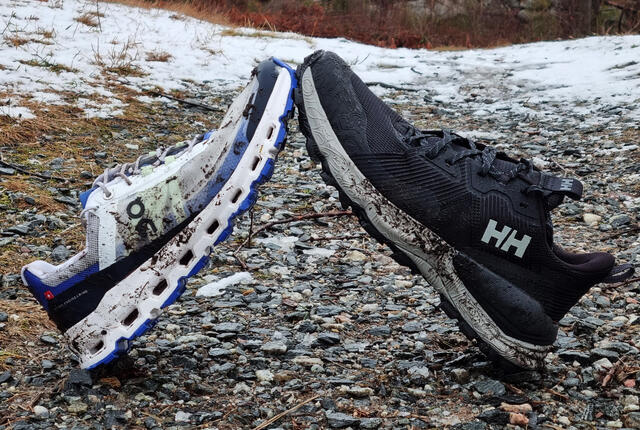 On Cloudvista og Helly Hansen Hawk Stapro TR. To terrengsko med temmelig ulike egenskaper. (Alle foto: Bjørn Johannessen)