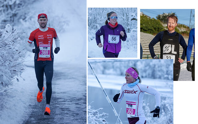 Martin Karlsen, Marita Bertelsen, Stein Henrik Olaussen og Renate Galleberg vant sine distanser i Bergen Vintermaraton. (Alle foto: Arne Dag Myking)