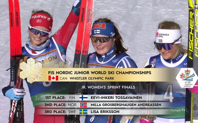 De tre beste i VM-finalen for kvinner: Milla Grosberghaugen Andreassen, Eevi-Inkeri Tossavainen og Lisa Eriksson. (Foto: skjermprint NRK)