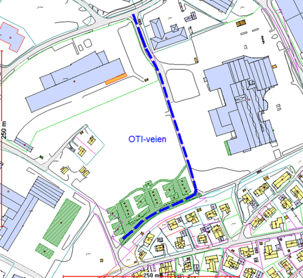 Kart som viser den nye veien som foreslås kalt OTI-veien