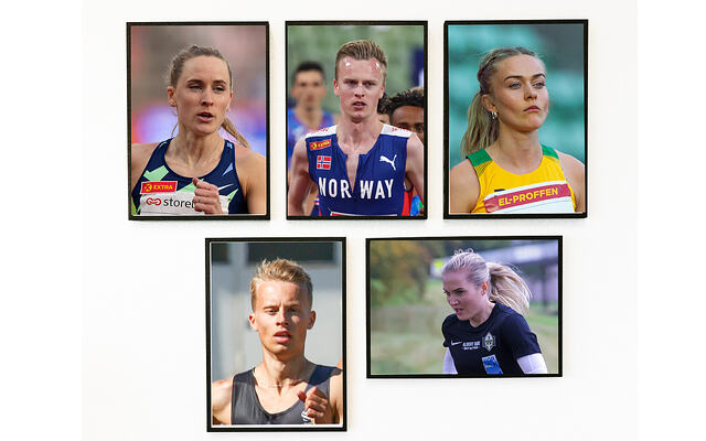 Hedda Hynne, Narve Gilje Nordås, Amalie Sæten, Sigurd Tveit og Kristine Eikrem Engeset er noen av dem som skal løpe på det norske laget i Nordenkampen. (Bilder og montasje: Kondis)