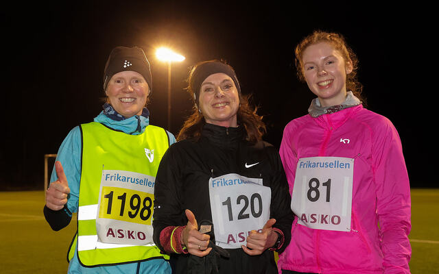 De tre beste kvinner i Frikarusellens løp den 8. februar: Solveig Vannes, Marianne Nesbø Ådland og Linn Lohne. (Alle foto: Arne Dag Myking)