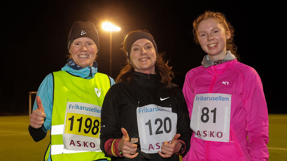 De tre beste kvinner i Frikarusellens løp den 8. februar: Solveig Vannes, Marianne Nesbø Ådland og Linn Lohne. (Alle foto: Arne Dag Myking)