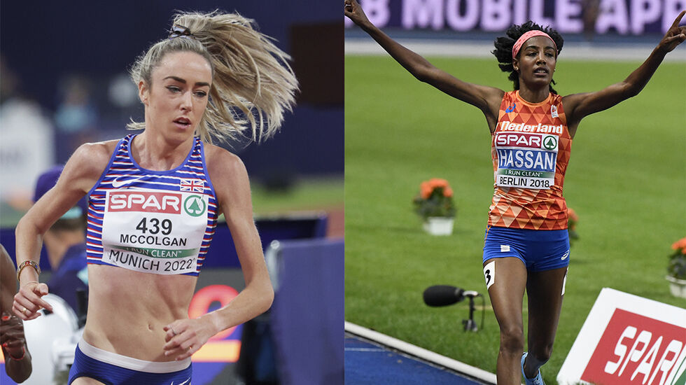 Både Eilish McColgan og Sifan Hassan har løpt fort på både bane og i kortere baneløp. Nå skal de prøve seg på maraton. (Foto: Arne Dag Myking og Bjørn Johhannessen)