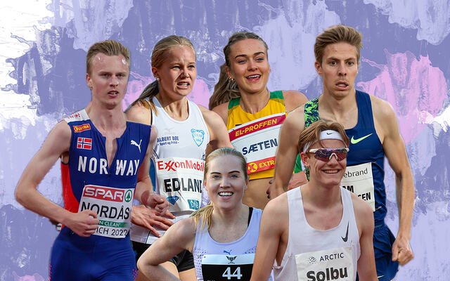 Narve Gilje Nordås, Malin Edland, Amalie Sæten, Per Svela, Kristine Eikrem Engeset og Ole Jakob Solbu er noen av favorittene til NM Friidrett innendørs i helgen. (Foto: Kondis)