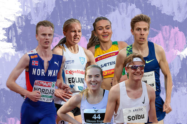 Narve Gilje Nordås, Malin Edland, Amalie Sæten, Per Svela, Kristine Eikrem Engeset og Ole Jakob Solbu er noen av favorittene til NM Friidrett innendørs i helgen. (Foto: Kondis)