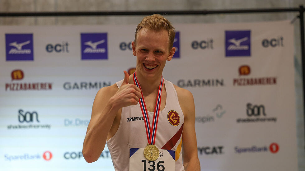 Johannes Teigland overrasket både seg selv og alle andre med å bli norgesmester på 1500 meter innendørs. (Alle foto: Samuel Hafsahl)