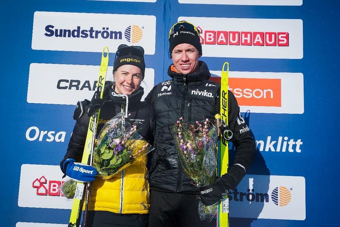 Ida Dahl og Emil Person stod som igjen som vinnere for andre gang etter helgas Ski Classics-renn i Orsa. ( Foto: Thibaut/Nordic Focus)