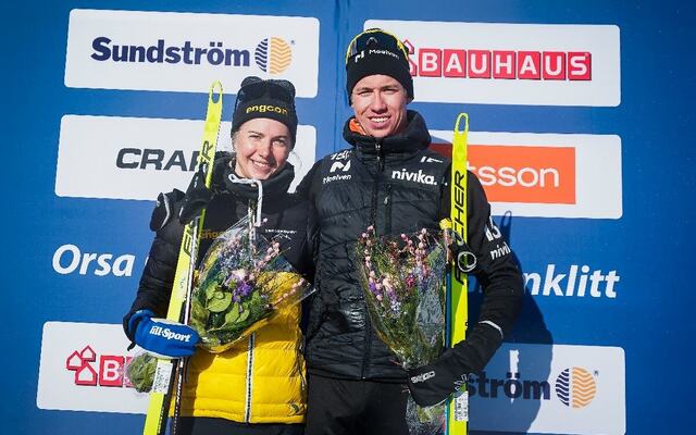 Ida Dahl og Emil Person stod som igjen som vinnere for andre gang etter helgas Ski Classics-renn i Orsa. ( Foto: Thibaut/Nordic Focus)