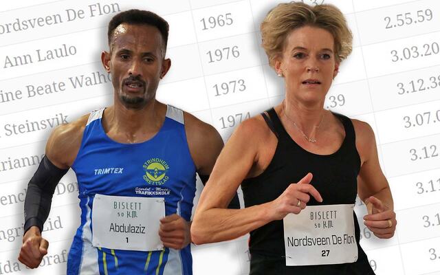 Ebrahim Abdulaziz og Rita Nordsveen De Flon topper 50 km også etter omregning. (Foto: Samuel Hafsahl, Collage: Tom-Arild Hansen)