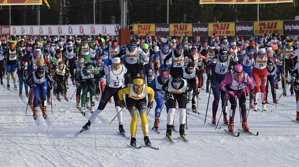 Fra starten på Tjejvasan i Oxberg i 2022. (Foto: Ulf Palm/Vasaloppet)