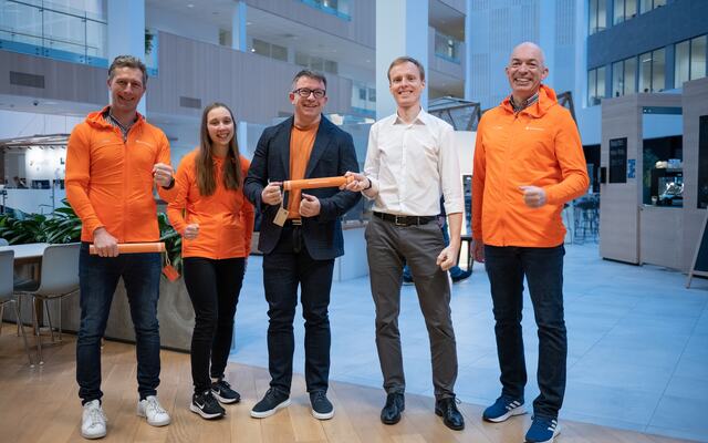 Sentrale aktører i Energistafetten (fra v.): Erik Egedahl, Kathrine Dalane,begge Bedriftsidretten Rogaland, Karl Johnny Hersvik, Aker BP, Michael Zechner, Wintershall Dea og Torger Været, daglig leder i Bedriftsidretten Rogaland. (Foto: Thor Oliversen).