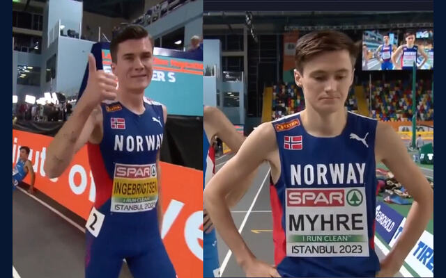 Jakob Ingebrigtsen og Magnus Tuv Myhre, bilde fra streaming på AllAthleticsTV.
