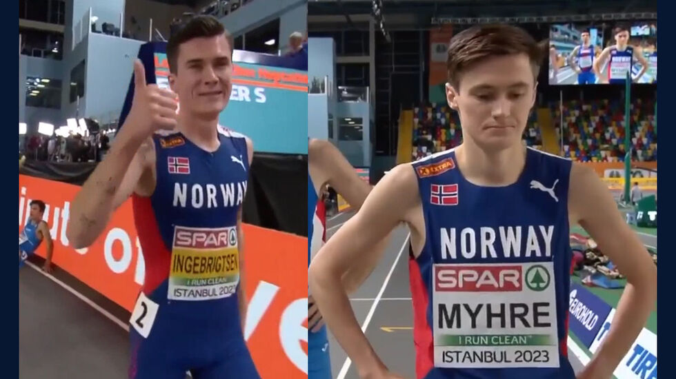 Jakob Ingebrigtsen og Magnus Tuv Myhre, bilde fra streaming på AllAthleticsTV.