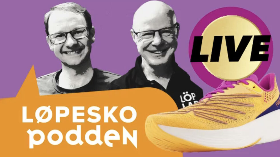 Henrik Nordtug og Tor Fauske fra Löplabbet snakker om løpesko i Løpeskopodden.