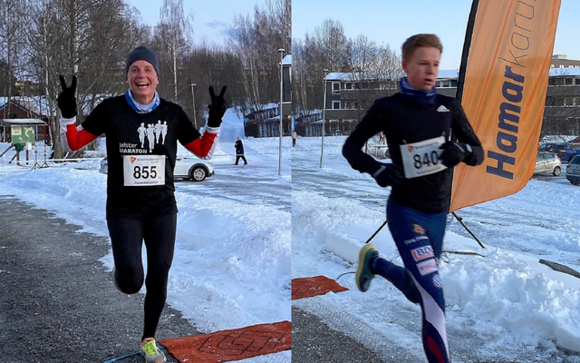 Esther Innselset og Marcus Danielsen mestret det varierende underlaget på Hamar best tirsdag kveld. (Foto: Bente Langøigjelten)
