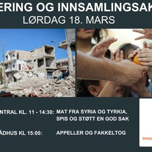 Lørdag 18. mars inviterer bosatte familier fra Syria og Tyrkia til en innsamlingsaksjon til inntekt for jordskjelvofre i sine hjemland. Foto: Facebook-arrangement.