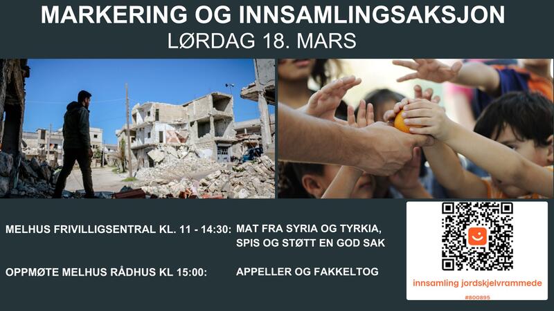 Lørdag 18. mars inviterer bosatte familier fra Syria og Tyrkia til en innsamlingsaksjon til inntekt for jordskjelvofre i sine hjemland. Foto: Facebook-arrangement.