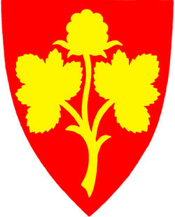 Logo - Gul multebærplante på rødt skjold