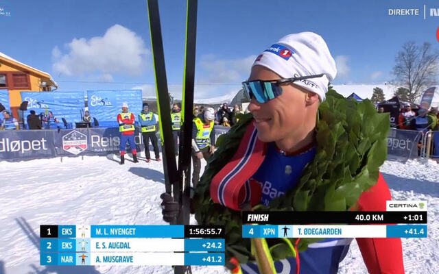 Martin Løwstrøm Nyenget vant i Reistadløpet i år som i fjor. (Foto: skjermdump NRK)