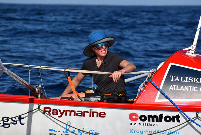 Linda Evenstad Emilsen gjennomførte rokonkurransen Talisker Whisky Atlantic Challenge og ble dermed den første norske kvinne som har rodd alene over et verdenshav. (Foto: privat)