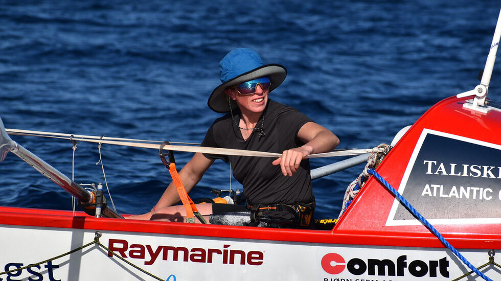 Linda Evenstad Emilsen gjennomførte rokonkurransen Talisker Whisky Atlantic Challenge og ble dermed den første norske kvinne som har rodd alene over et verdenshav. (Foto: privat)