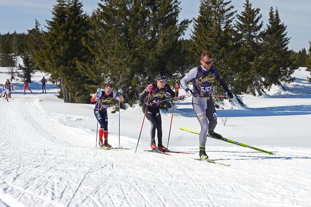Neste vinter blir Petter Northug jr. enda mer sjef i Janteloppet på Hafjell. Her med Simen Engevik og Petter Myhr på bakskiene i 2023-utgaven (Foto: Stein Arne Negård)