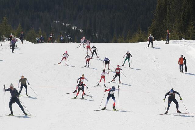 Fra starten for 13-åringene midt i Birkebeinerbakken, også kalt Monsterbakken, på Sjusjøen påskeaften. (Foto: Rolf Bakken)