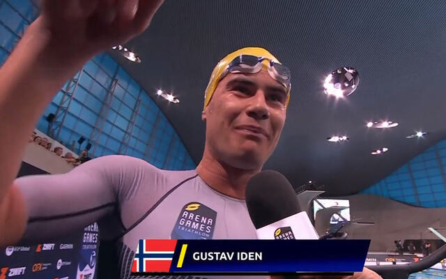 Gustav Iden viste at han behersker både lange og korte distanser i triatlon da han tok en femteplass i Arena Games Triathlon London. (Foto: skjermprint superleaguetriathlon.com)
