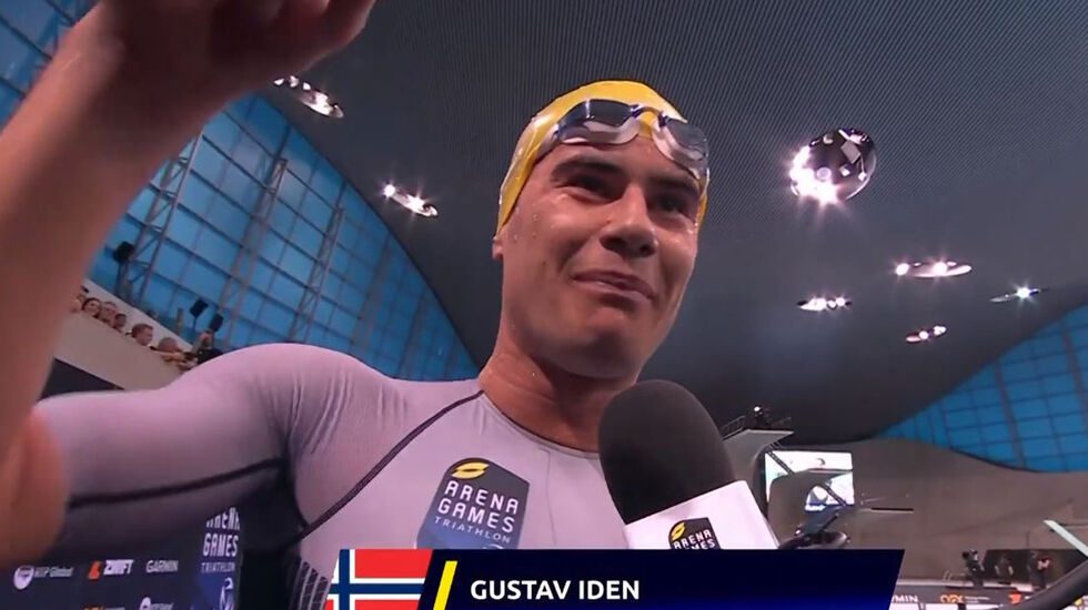 Gustav Iden viste at han behersker både lange og korte distanser i triatlon da han tok en femteplass i Arena Games Triathlon London. (Foto: skjermprint superleaguetriathlon.com)