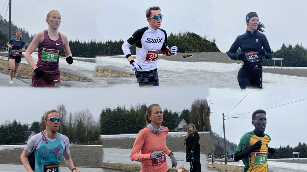 Dette er vinnerne på de tre distansene: Ina Halle Haugen, Stian Christoffersen, Julie Nordgård, Terje Aas, Karoline Nikolaisen og Tewelde Nahom. (Foto fra arrangørens fototjeneste)