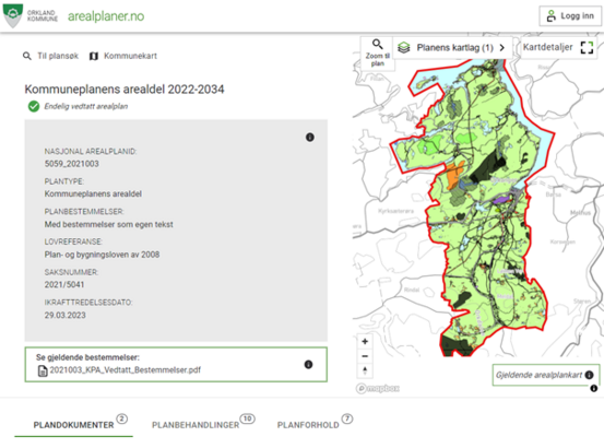 Kart som viser berørte områder