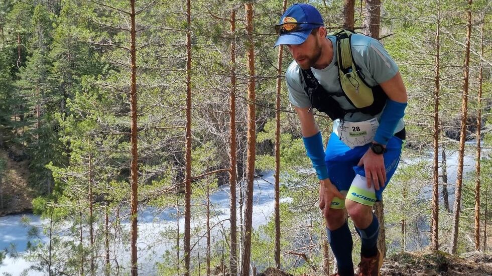 Mathis Dahl Fenre i ledelse ved Langetjern med 20 kilometer igjen. (Foto: Tobias Dahl Fenre)