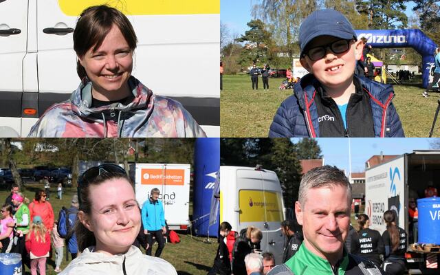Arrangør Marte Lohne samt deltagerne Alvin Haarr (øverst), Elise Fjeldstad og Jan Inge Gundersen (nederst) koste seg på løp på Hamresanden torsdag. (Foto: Sverre Larsen)