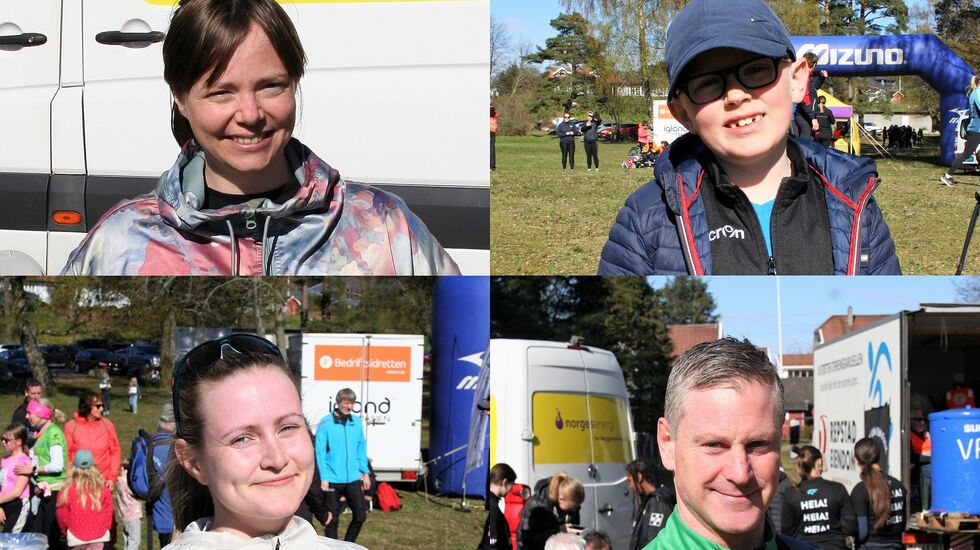Arrangør Marte Lohne samt deltagerne Alvin Haarr (øverst),  Elise Fjeldstad og Jan Inge Gundersen (nederst) koste seg på løp på Hamresanden torsdag. (Foto: Sverre Larsen)