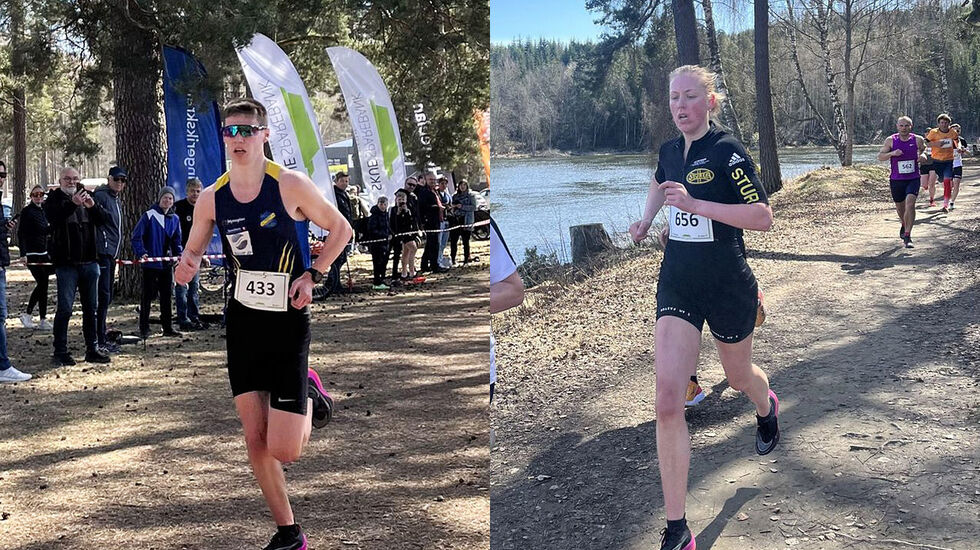 Mads Orø Olsen og Maren Karlsen Bekkestad leda an gjennom Shjongslunden. (Foto: arrangøren) 