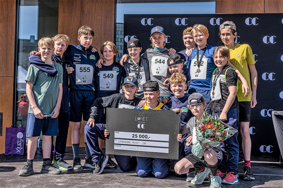 Fornøyde gutter i Storhamar U14 som  sikret seg 25000 kr til laget ved å løpe CC-løpet på Hamar. (Foto fra CC Hamar sin facebookside)
