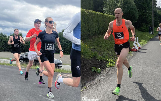 Karoline Nikolaisen og John Christian Deighan tok hver sin seier på 10 km i Rekordløpet i Lier sist søndag. (Arkivfoto: arrangøren)