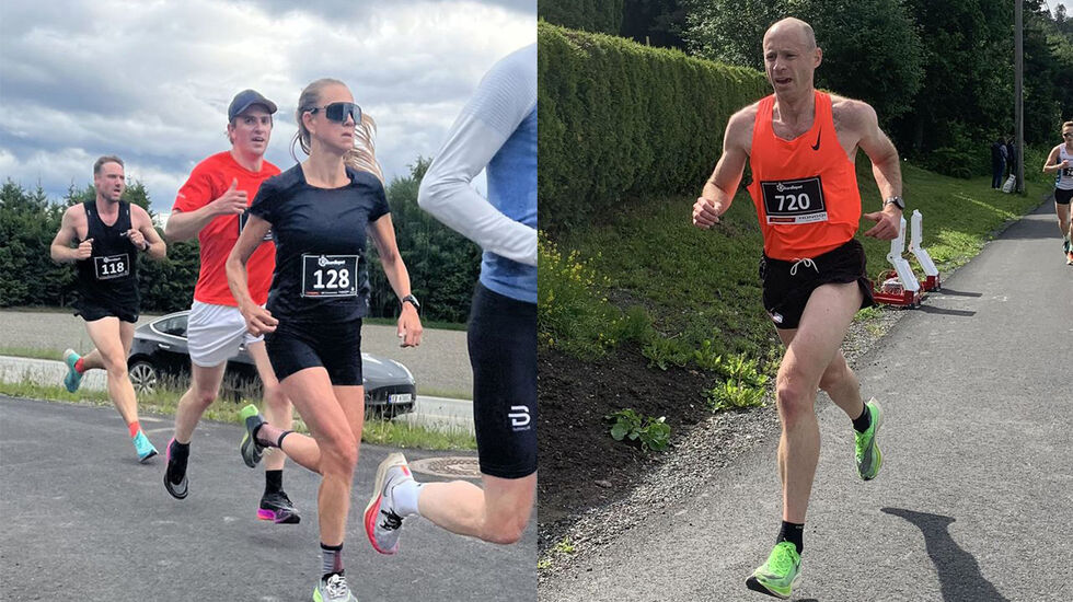 Karoline Nikolaisen og John Christian Deighan tok hver sin seier på 10 km i Rekordløpet i Lier sist søndag. (Arkivfoto: arrangøren) 