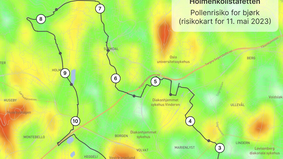 Det er en god del lokale forskjeller hva pollenmengde i lufta angår, sjøl innafor et geografisk begrensa område som Oslo. (Kart, bilde: airmine)