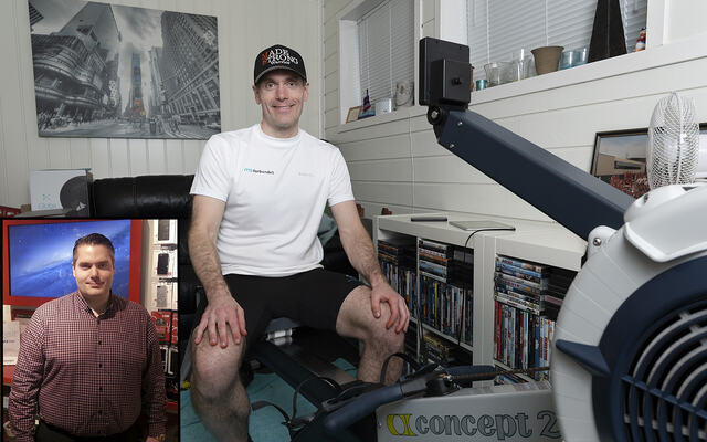 På sitt tyngste veide MS-pasient Torbjørn Laundal over 150 kg (innfelt bilde). I dag holder han både vekta og sykdommen i sjakk ved blant å ro 10.000 m daglig. (Foto: Torbjørn Laundal)