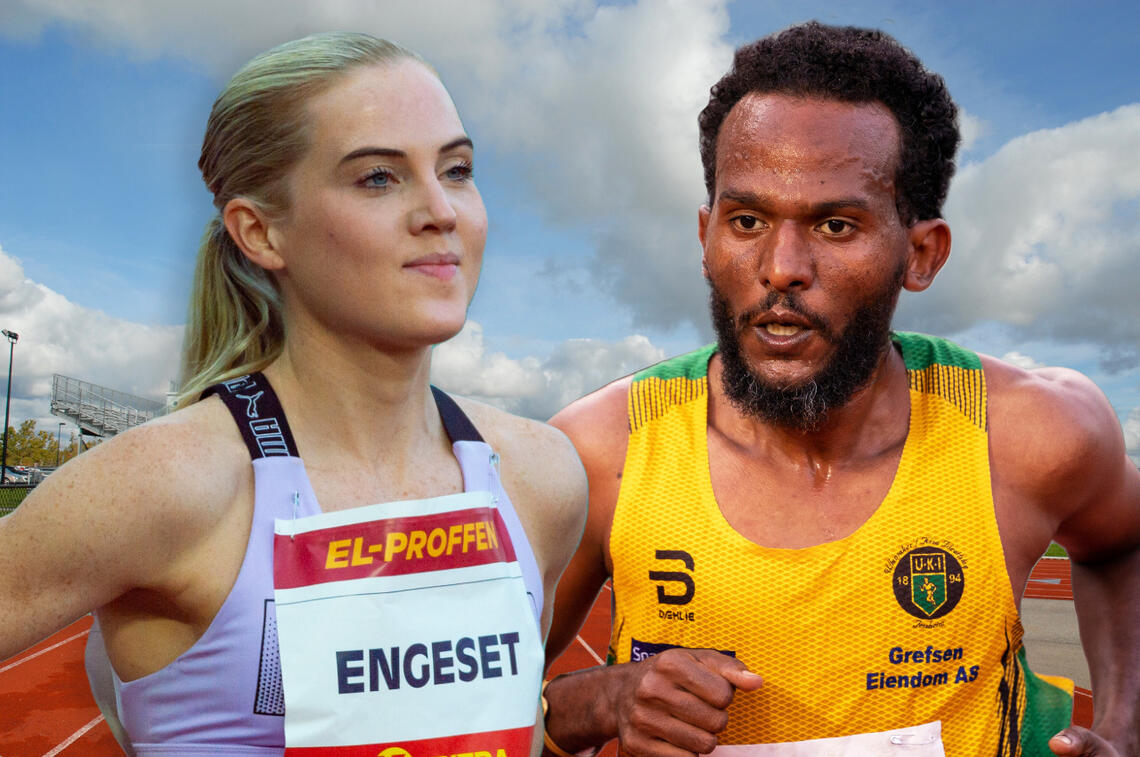 Kristine Eikrem Engeset og Awet Kibrab vant og perset på 5000 meter i Stockholm. (Foto: Samuel Hafsahl)